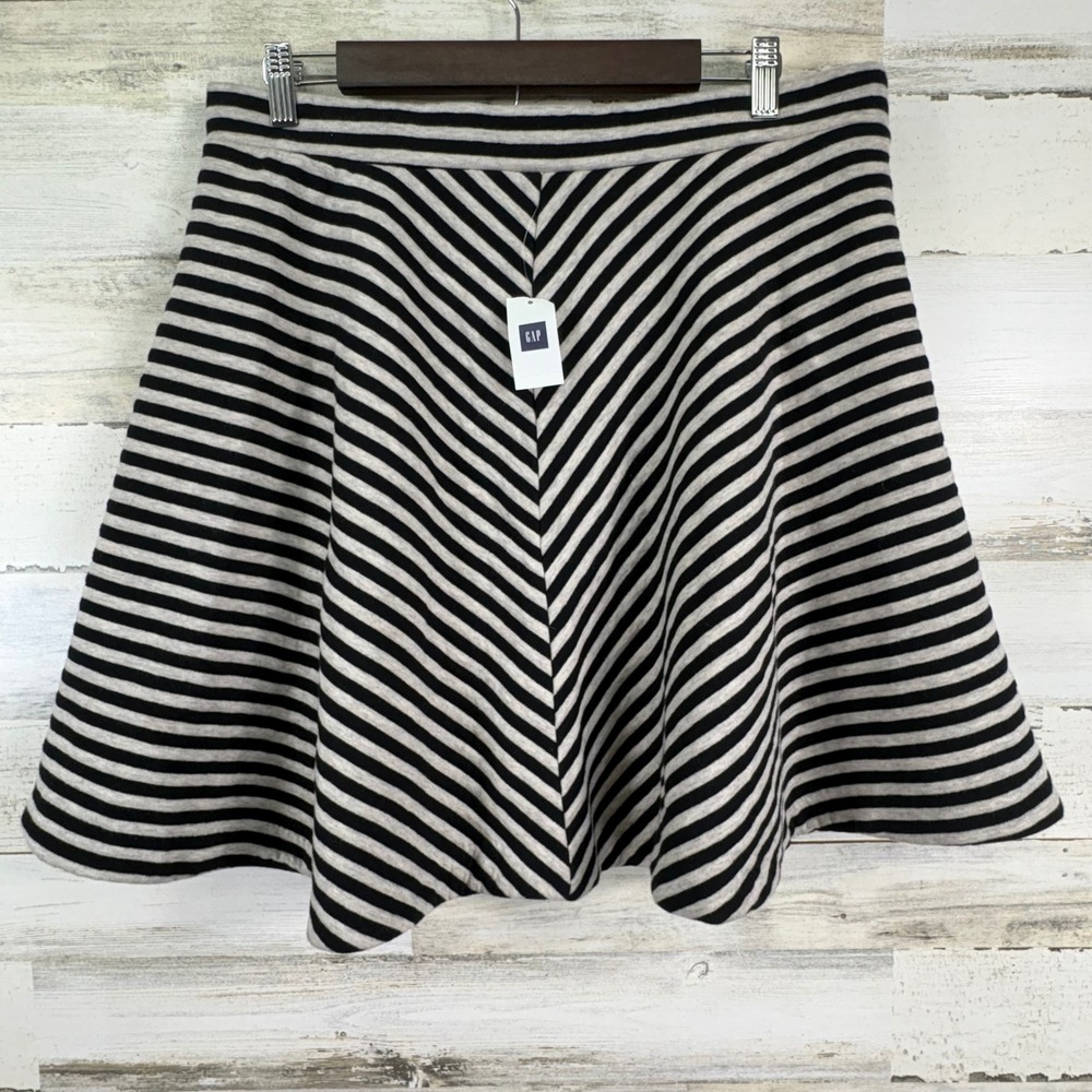 GAP NEW Skater Skirt XL True Black Gray Jersey Striped Knee Length Casual Cute
